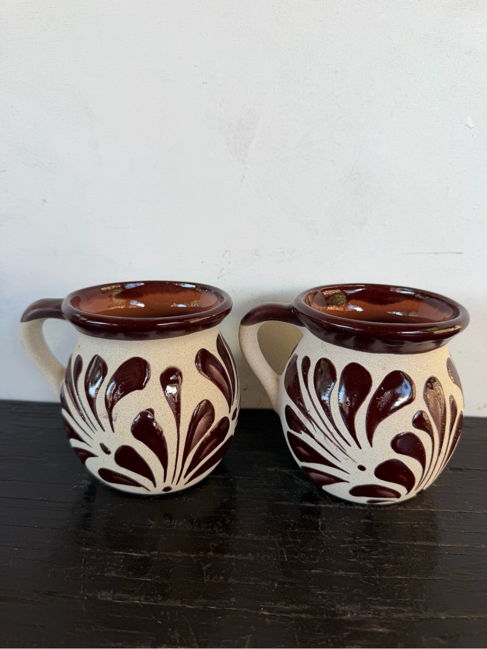 Handmade Brown and Cream Engobe Coffee Mugs